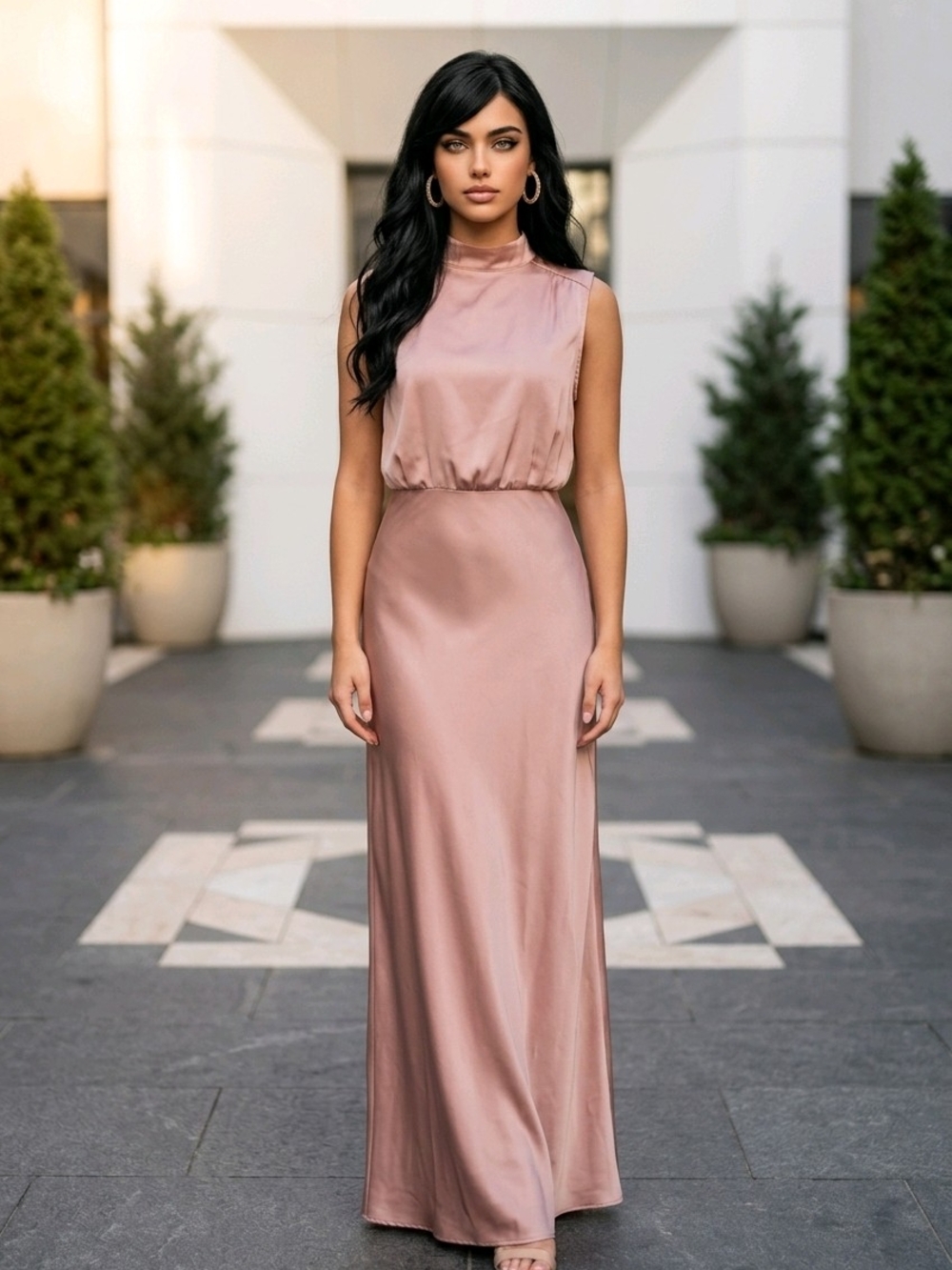 Lulu's Dusty Rose Satin Sleeveless Maxi Dress